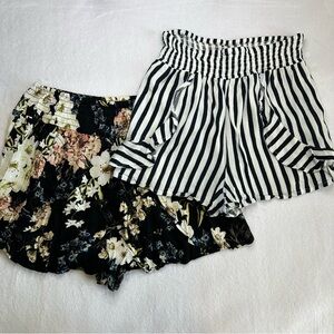Cotton On Set of 2 Women’s Lightweight Ruffle Shorts - Floral & Striped - Small